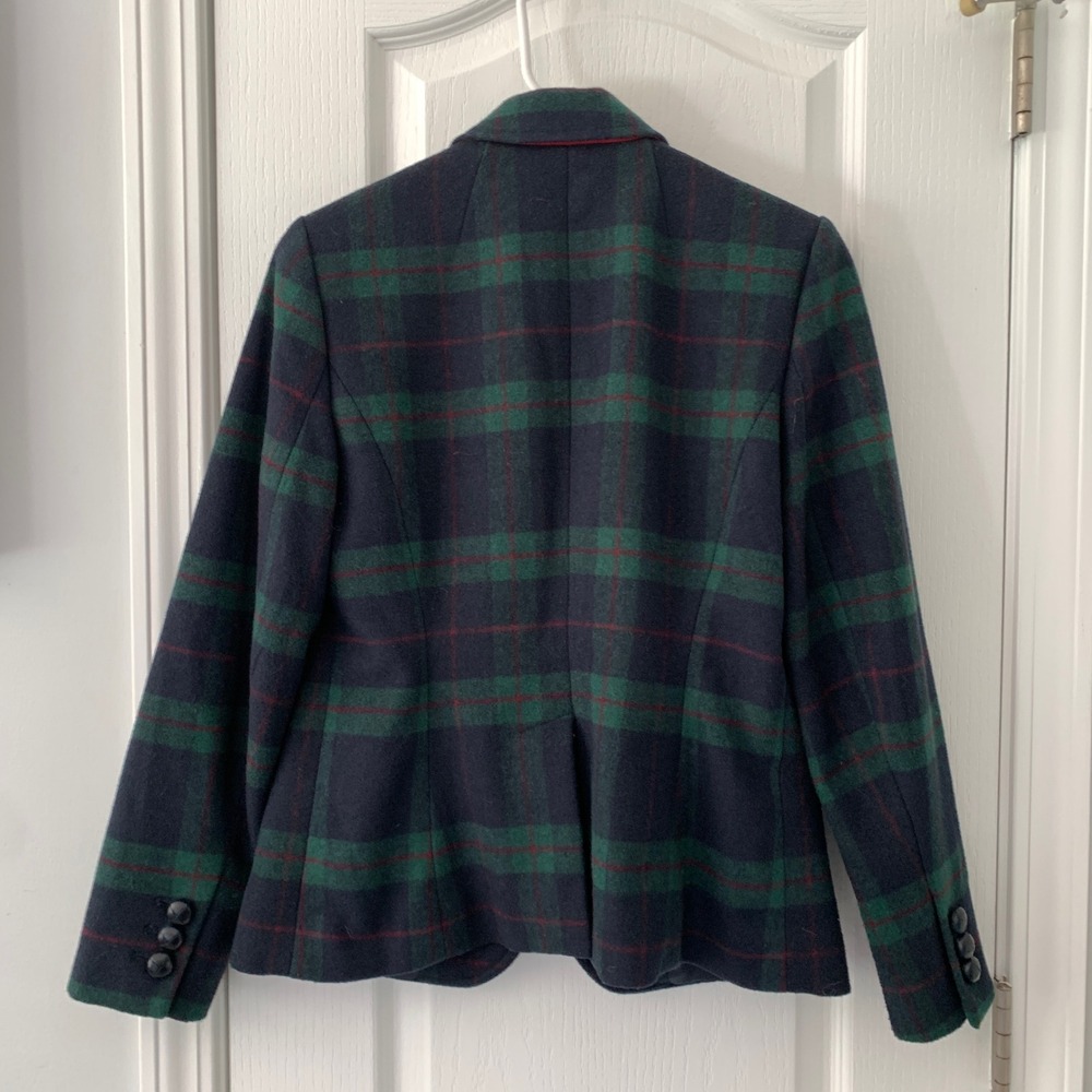 Talbots Navy Green‎ Plaid Wool Blend Blazer Jacket Size 2 Three Button Classic - Picture 8 of 11